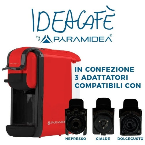 PYRAMIDEA Macchina per Caffè 3 in 1 Digitale Compatibile con Nespresso Dolcegusto e Cialde Bevande Fredde da 0,6L Rosso