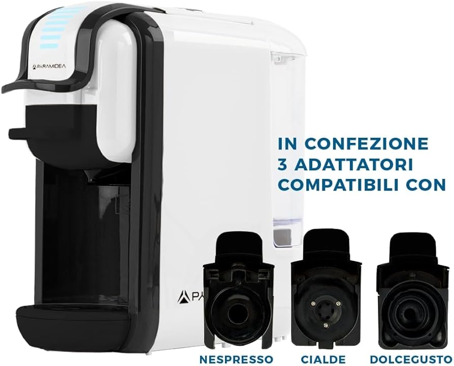 PYRAMIDEA PLUS Macchina per Caffè 3 in 1 Digitale compatibile con Nespresso Dolcegusto e Cialde Bevande Fredde da 0,6L Bianco