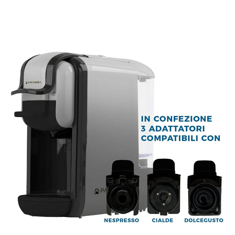 PYRAMIDEA PLUS Macchina per Caffè 3 in 1 Digitale Compatibile con Nespresso Dolcegusto e Cialde Bevande Fredde da 0,6L Silver