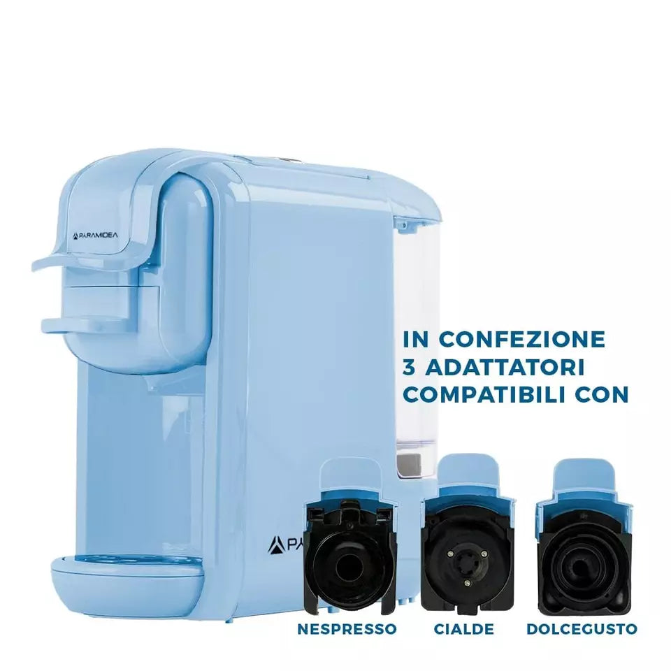PYRAMIDEA Macchina per Caffè 3 in 1 Digitale Compatibile con Nespresso Dolcegusto e Cialde Bevande Fredde da 0,6L azzurro